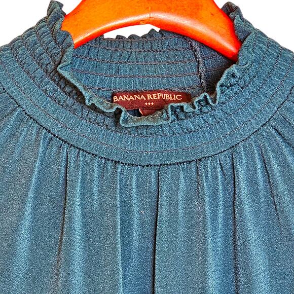 Banana Republic Stretch Ruffle Turtleneck Blouse in Beyond The Pines Green - Picture 3 of 6